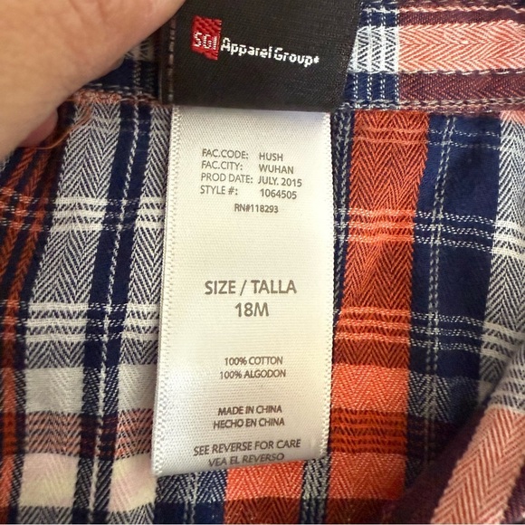 Harley Davidson Orange Blue Plaid Long Sleeve Snap Closure Onesie Collar Sz 18 M - Picture 7 of 7